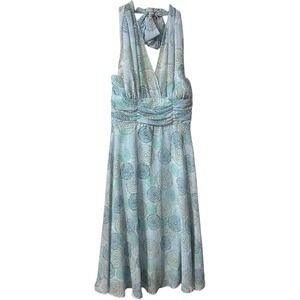 Connected petite Light Blue & Aqua Halter Midi Dress Flowy Wedding Spring/Summer